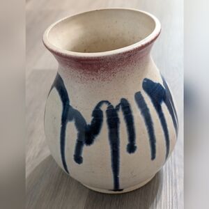 Artistic Ceramic Vase with Blue and Red Accents - Preloved